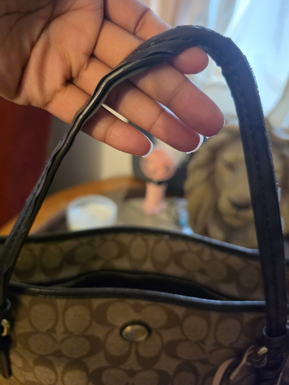 Coach Signature Canvas Tote in Brown with Black Handles - Picture 5 of 9